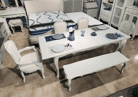 블랑,프렌치 화이트 빈티지엔틱 215 확장형 직사각식탁 테이블-(린넨 체어 별도)